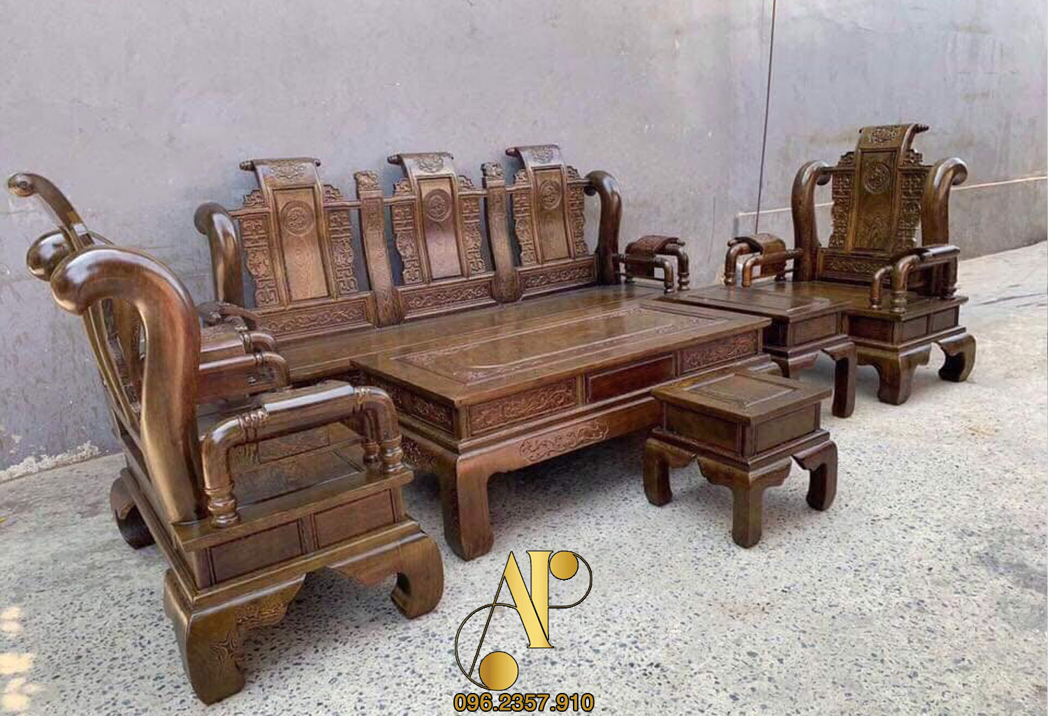 Bộ bàn ghế salon gỗ Tần Thủy Hoàng gỗ mun đẹp hoàng gia | SLG11